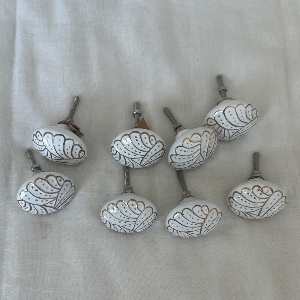 White and Gold Ceramic Drawer Knobs set of 8